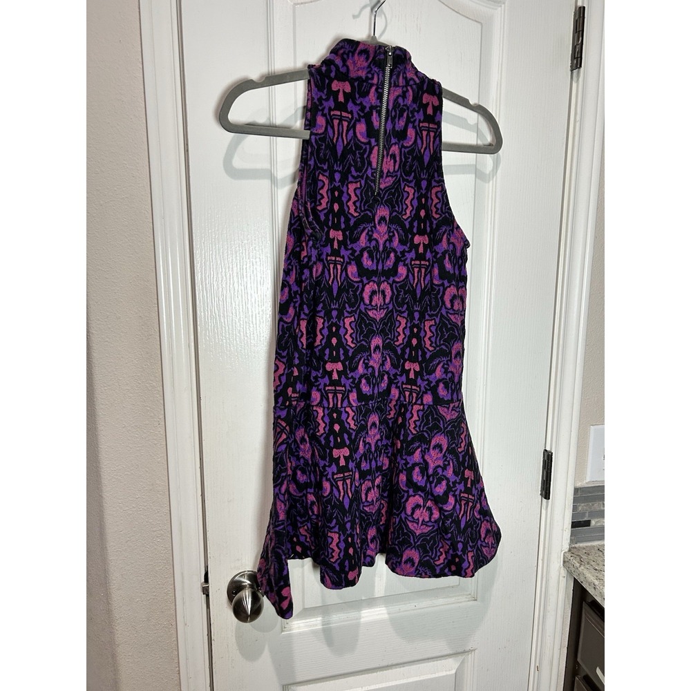 Free People Sleeveless Mock Neck Mini Dress-Short-Black Purple Pink-XS - Picture 3 of 5